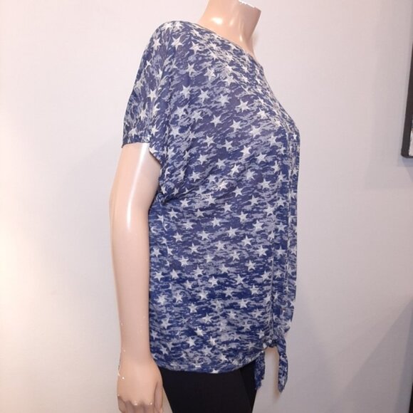 3/$20 CHERISH Slouchy Burnout Tee Sheer Star Print Tie Hem Short Sleeve Top - Picture 7 of 11